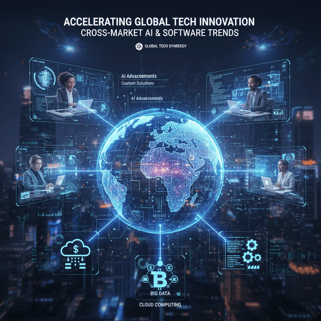 Illustration of AI-powered software transforming global markets