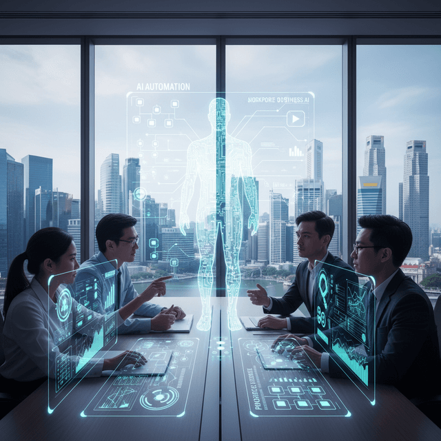 AI-powered robot interacting with employees in a Singapore office