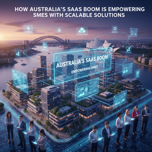 Illustration featuring SaaS technology concepts tailored for Australian SMEs