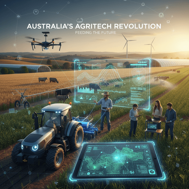 Farm fields with IoT systems representing modern agritech innovations