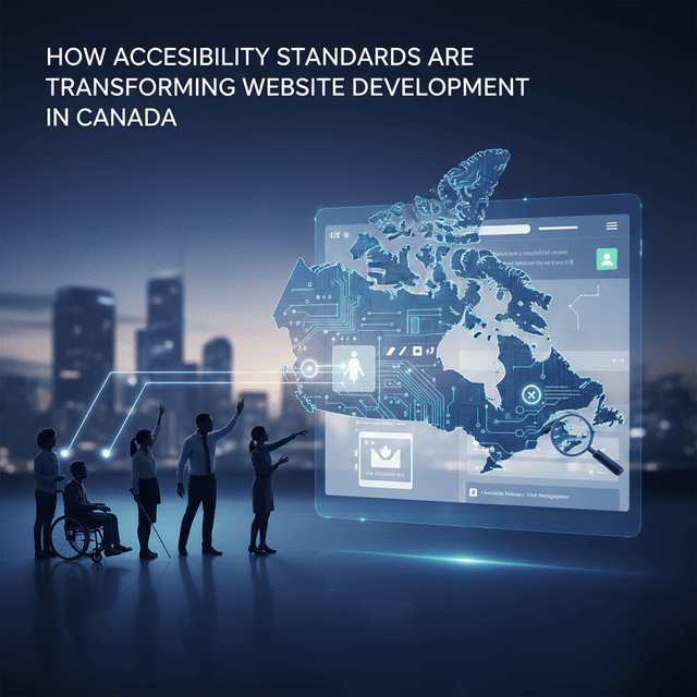 Illustration depicting inclusive website accessibility practices with Canadian elements.