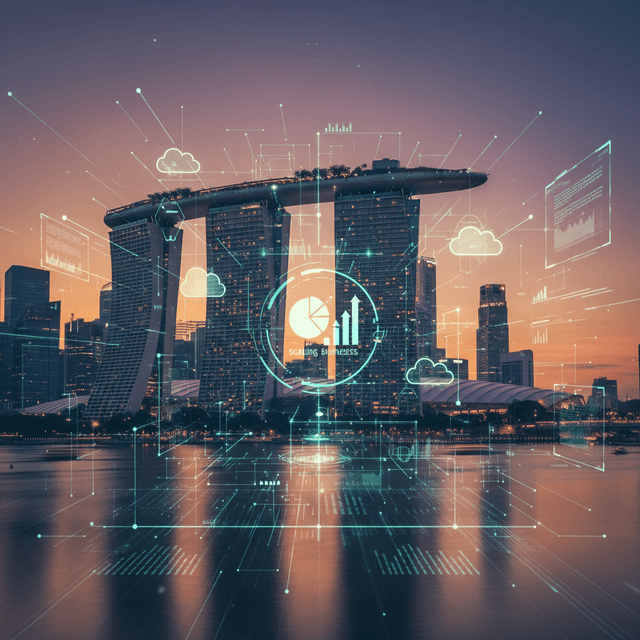 A dynamic depiction of scalable SaaS platforms in Singapore enabling business transformation and efficiency.