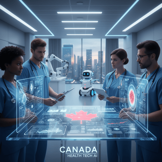 Visualization of AI in Canadian healthcare with futuristic tech elements