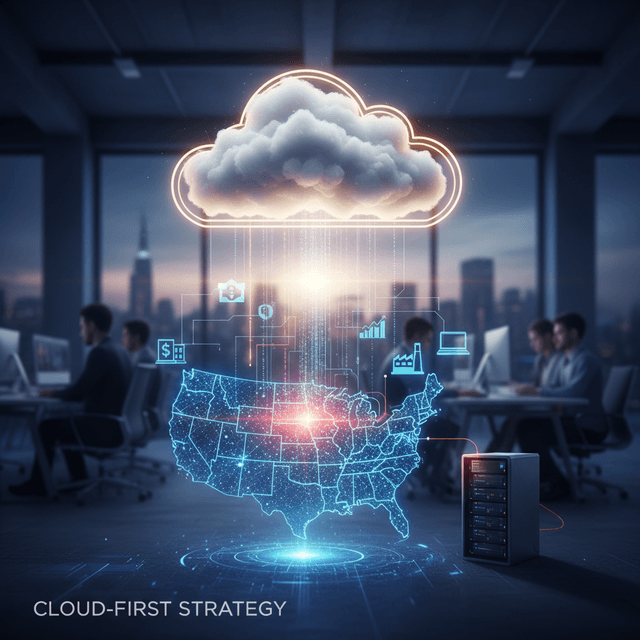 5 Predictions to Shape USA SaaS Growth & Cloud Trends Illustration of USA cloud network and scalable SaaS growth trends