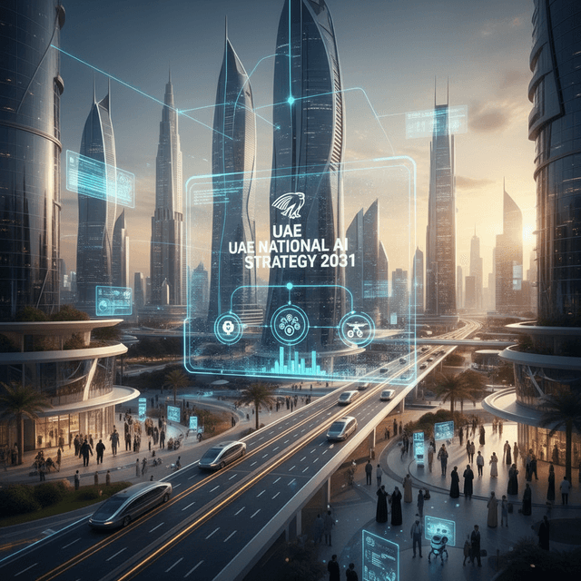 UAE skyline with AI automation concept overlay
