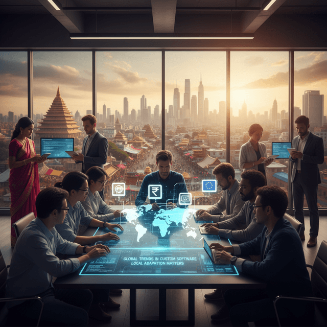 Illustrative image showing futuristic custom software trends impacting local businesses