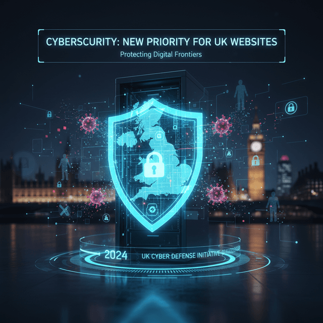 Illustration of UK digital security trends with AI-powered tools, Zero Trust architecture, and ransomware protection in 2024.