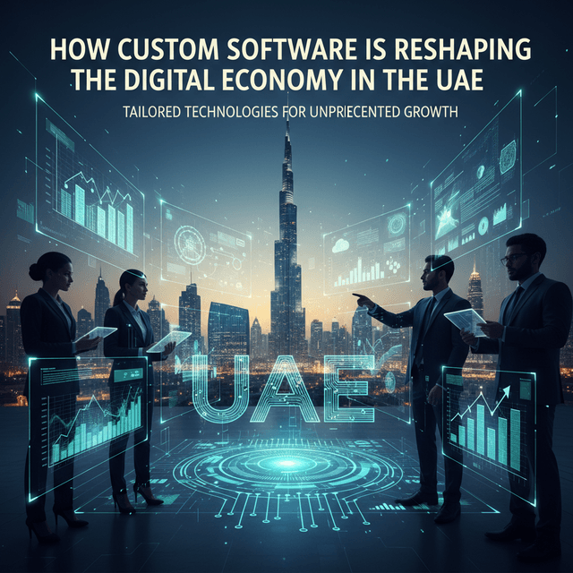 Illustration showcasing UAE's technological growth with custom software solutions