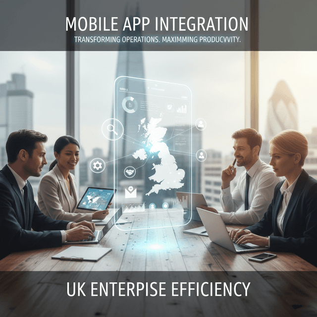 Visual representation of mobile app integration in UK enterprises showing progress and efficiency