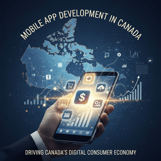 A futuristic design concept showing mobile app development in Canada
