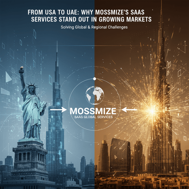 A vibrant visual representation of SaaS global services and Mossmize's market expansion strategies.
