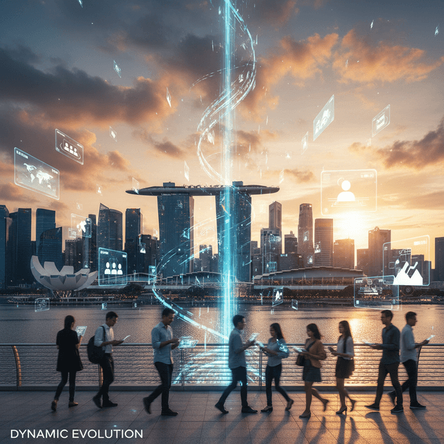 Singapore skyline with mobile app icons symbolizing innovation