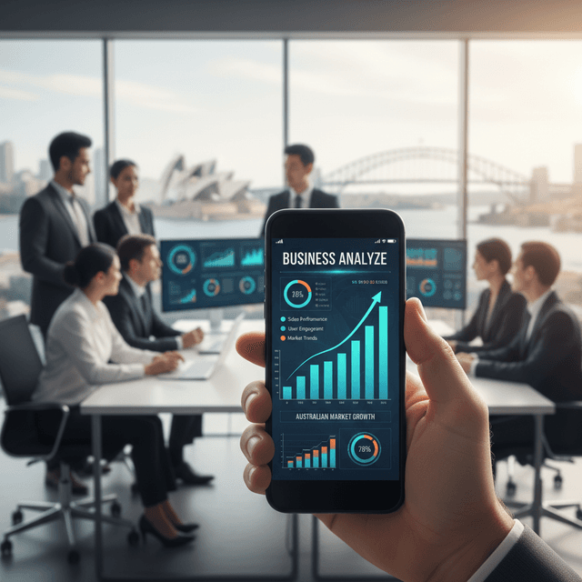 Australian skyline with mobile app icons emerging as a futuristic concept.
