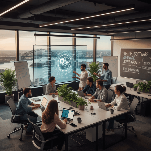 Illustration of Australia's startup ecosystem leveraging custom software technologies.