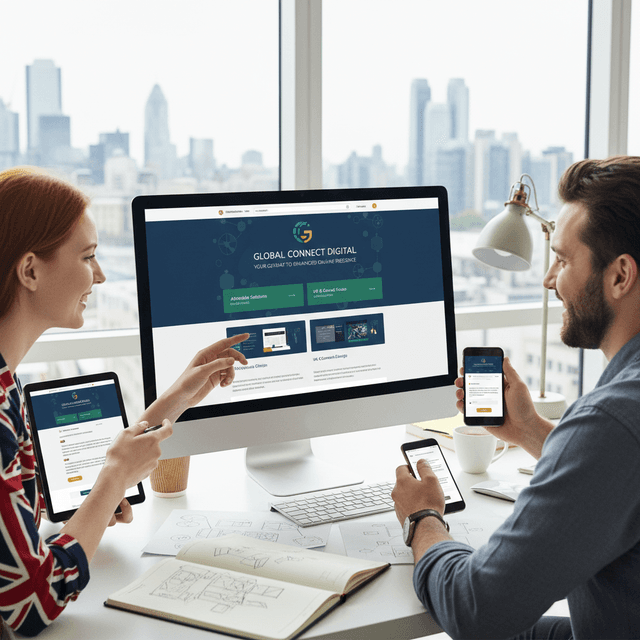 A small business owner working on website development on a laptop