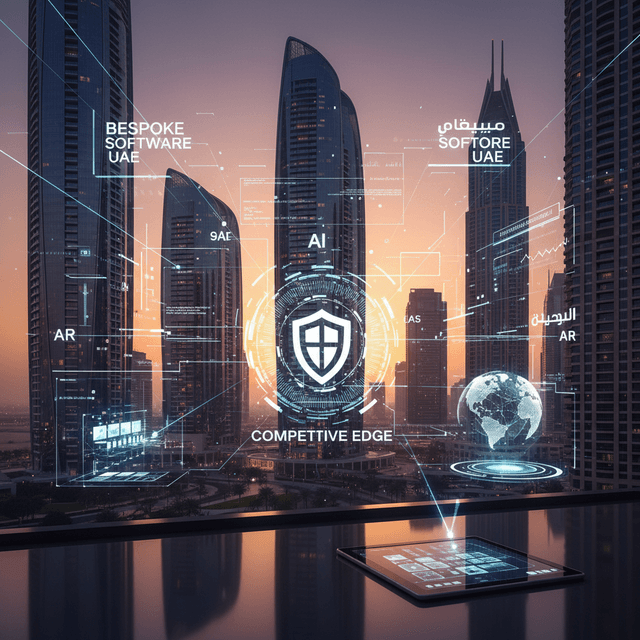 A futuristic cityscape representing UAE's thriving tech industry.