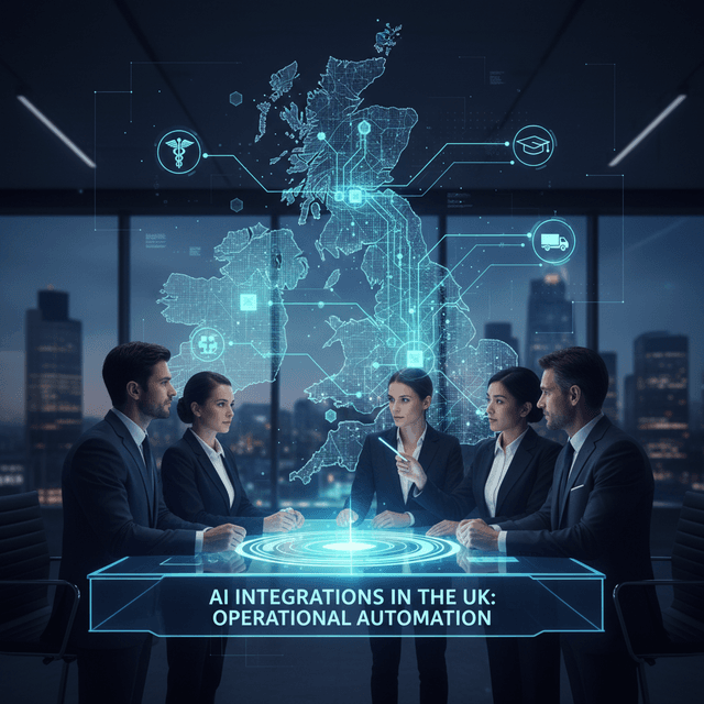 Artificial Intelligence concept image depicting AI applications in UK operations