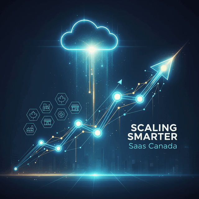 A graphic showcasing SaaS scalability trends in Canada, featuring cloud-based and AI-driven solutions.