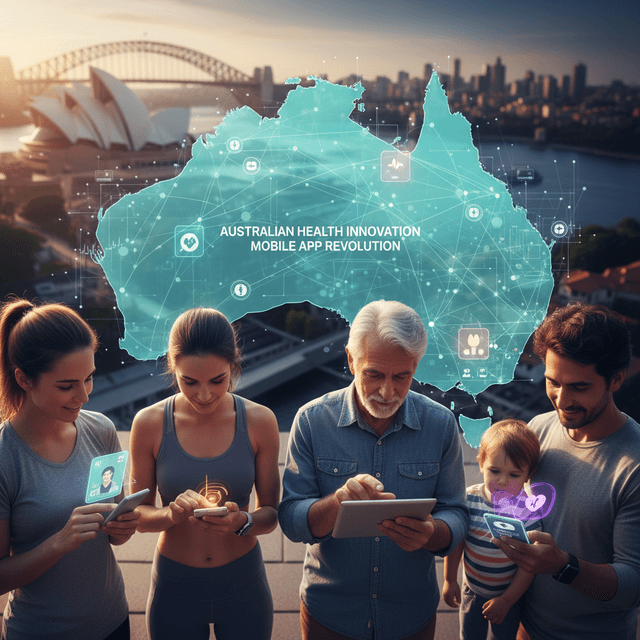 Top 5 Healthtech Mobile App Predictions in Australia Illustrative graphic of healthtech mobile apps in Australia showing patient-centric solutions.