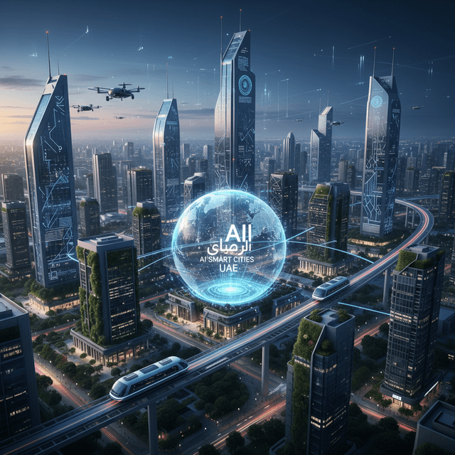 5 Predictions About AI Smart Cities in UAE UAE futuristic smart city skyline powered by AI technology