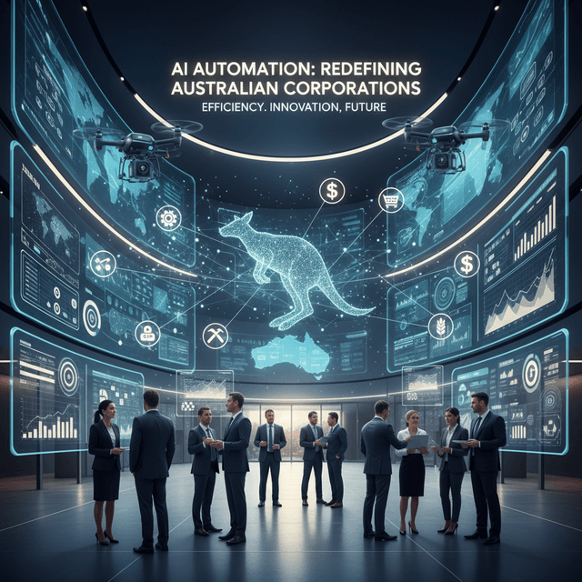 5 Predictions About AI Automation Trends in Australia Abstract representation of AI automation and workplace innovation.