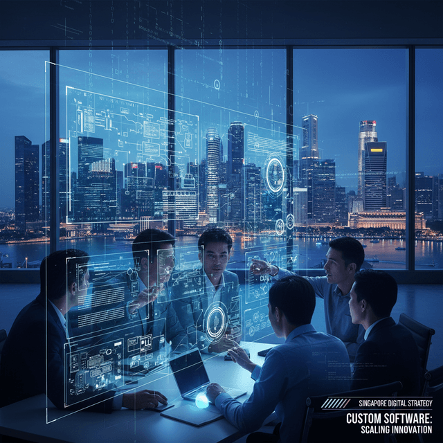5 Bold Predictions: Custom Software in Singapore Illustration depicting custom software solutions in Singapore revolutionizing business growth