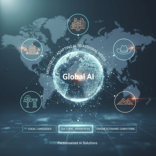 AI Automation Adaptation for Regional Markets Illustration of AI automation adapting to diverse regional markets