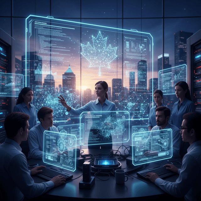 Future of Custom Software Cybersecurity in Canada Illustration of AI, blockchain, and cybersecurity in Canada