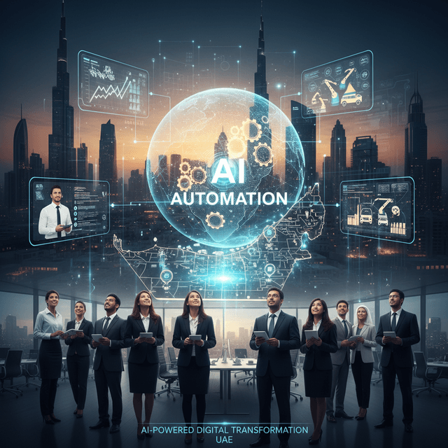 5 Bold Predictions About AI Automation UAE UAE skyline with digital AI automation and futuristic cityscape