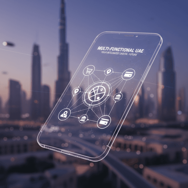 Revolutionizing UAE Tech: Multi-Functional Mobile Apps A person using a multi-functional mobile app on a smartphone in the UAE.