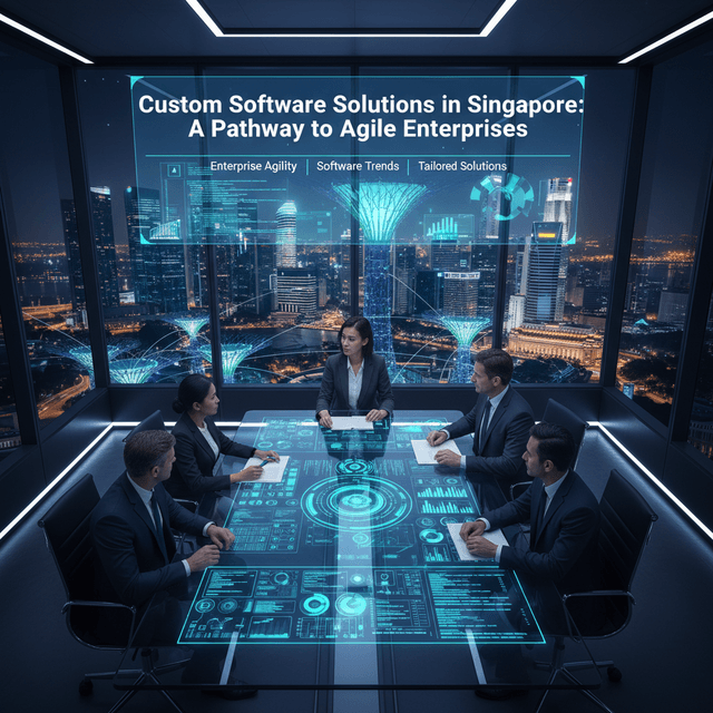 Future of Custom Software in Singapore: 5 Predictions Custom software development trends in Singapore featuring AI, sustainability, and regional collaboration.