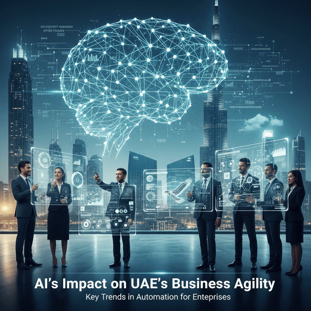 AI Automation in UAE: Transforming Enterprise Agility Illustration of UAE enterprises using AI-powered systems to enhance agility and digital transformation