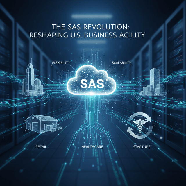 Future Predictions: SaaS Scalability in the USA Illustration depicting SaaS scalability in the United States with cloud solutions and agility in technology.