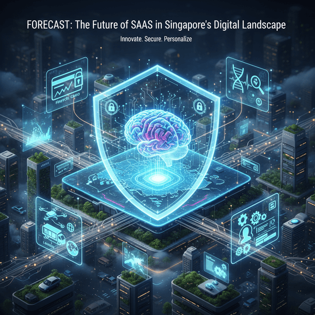 Future of SaaS in Singapore: 5 Predictions Visual representation of SaaS innovation in Singapore featuring digital transformation and advanced technologies